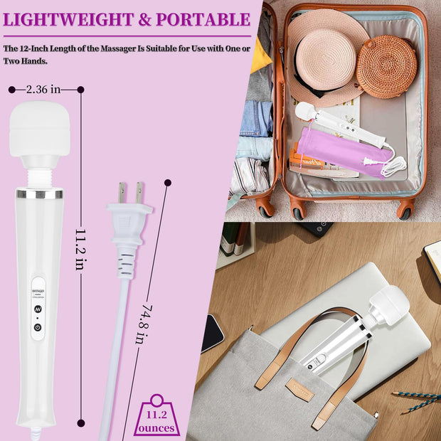 VZVJTR Wired Handheld Massager, Personal Foot Deep Tissue, Back Massager with 10 Speed Settings Strong Vibration for Women, Powerful Whole Body Massage Tool for Muscle, Back, Foot, Neck (White)