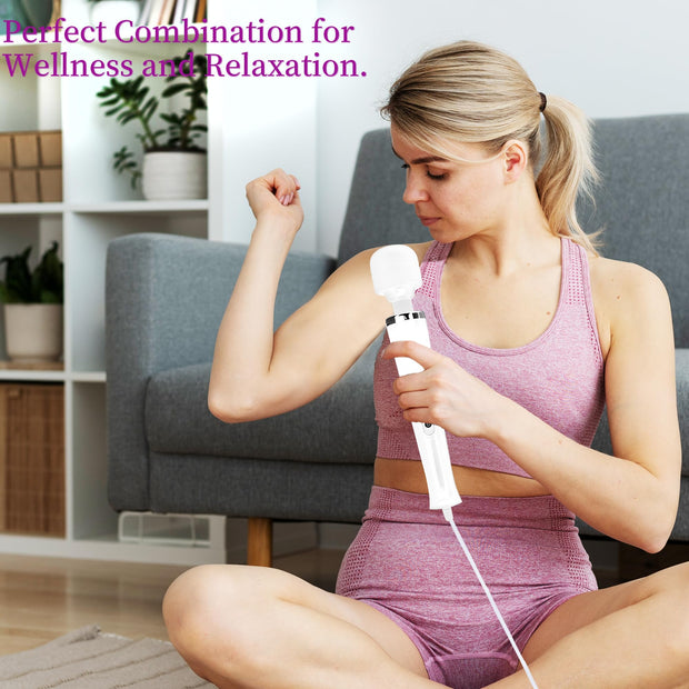 VZVJTR Wired Handheld Massager, Personal Foot Deep Tissue, Back Massager with 10 Speed Settings Strong Vibration for Women, Powerful Whole Body Massage Tool for Muscle, Back, Foot, Neck (White)